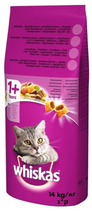 WHISKAS Karma Sucha Dla Kota 1+ Z Wołowiną 14kg