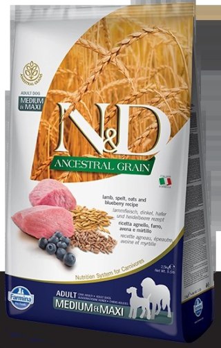 Farmina N&D Ancestral Grain Canine Adult Medium&Maxi Lamb&Blueberry 2,5kg