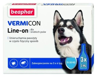 BEAPHAR Vermicon Line-On Dog M Krople Przeciwko Ektopasożytom Dla Psów 15-30kg 3x3ml