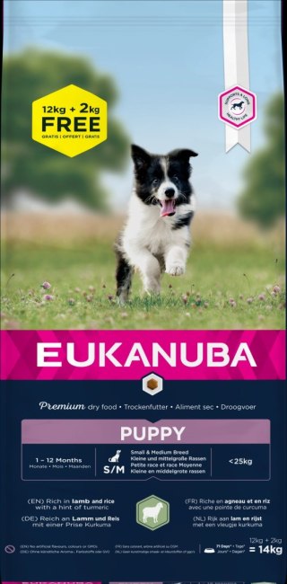 Eukanuba Puppy&Junior Small/Medium Lamb&Rice 12kg +2kg GRATIS