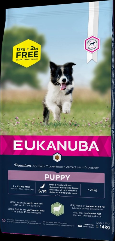 Eukanuba Puppy&Junior Small/Medium Lamb&Rice 12kg +2kg GRATIS