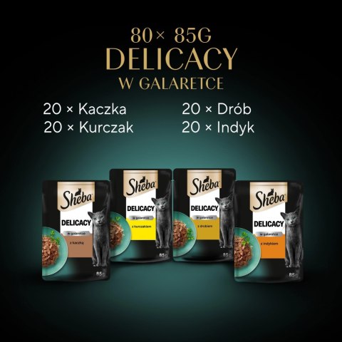 Sheba Delicacy Drobiowe Smaki W Galaretce, Z Kaczką, Z Kurczakiem, Z Drobiem, Z Indykiem 80x85g