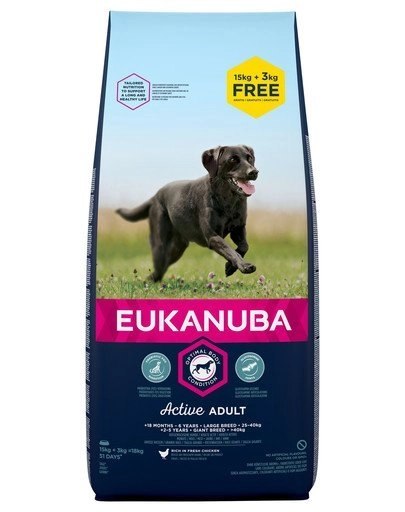 Eukanuba Adult Large Breed Chicken 18kg (15+3kg GRATIS)