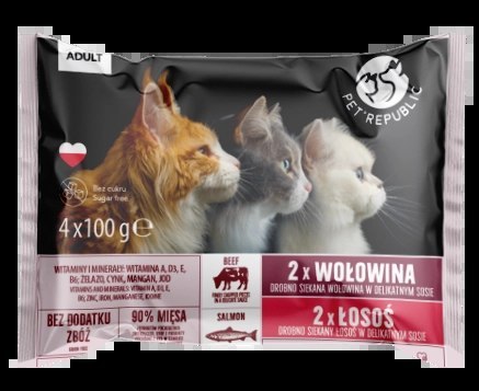 PetRepublic saszetki dla kota wołowina łosoś 4x100g