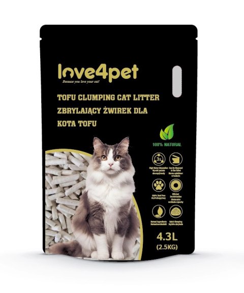 Cat Sand Love4pet Żwirek Zbrylający Tofu Dla Kota 2,5kg 4,3L