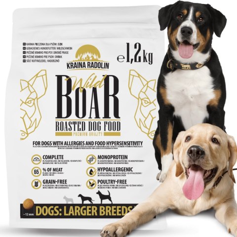 Kraina Radolin Dzik 1,2 kg rasy większe dla psów z alergią i nadwrażliwością 65% mięsa karma sucha pieczona