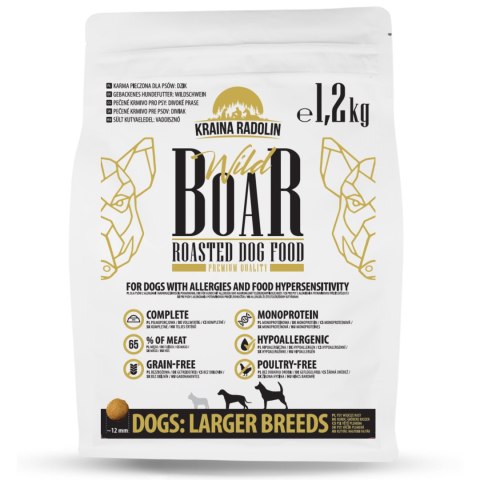 Kraina Radolin Dzik 1,2 kg rasy większe dla psów z alergią i nadwrażliwością 65% mięsa karma sucha pieczona