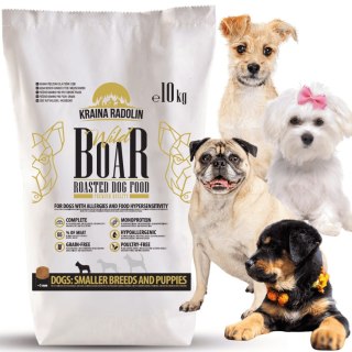 Kraina Radolin Dzik 10 kg rasy mniejsze i szczenięta karma sucha pieczona 65% mięsa dla alergików z nadwrażliwością pokarmową