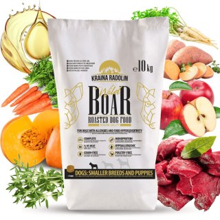 Kraina Radolin Dzik 10 kg rasy mniejsze i szczenięta karma sucha pieczona 65% mięsa dla alergików z nadwrażliwością pokarmową