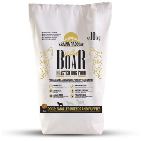 Kraina Radolin Dzik 10 kg rasy mniejsze i szczenięta karma sucha pieczona 65% mięsa dla alergików z nadwrażliwością pokarmową
