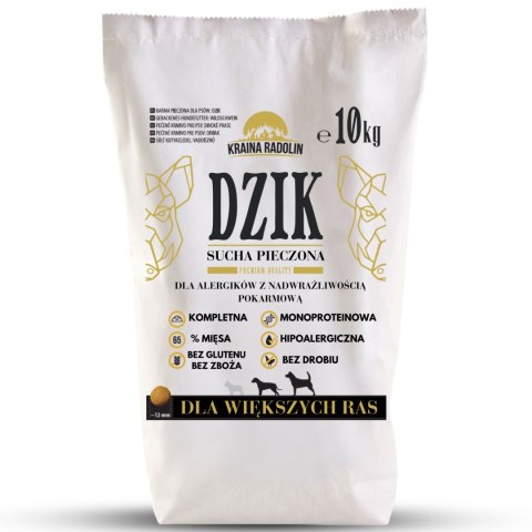 Kraina Radolin Dzik 10 kg średnie i większe rasy karma sucha 65% mięsa dla alergików z nadwrażliwością pokarmową