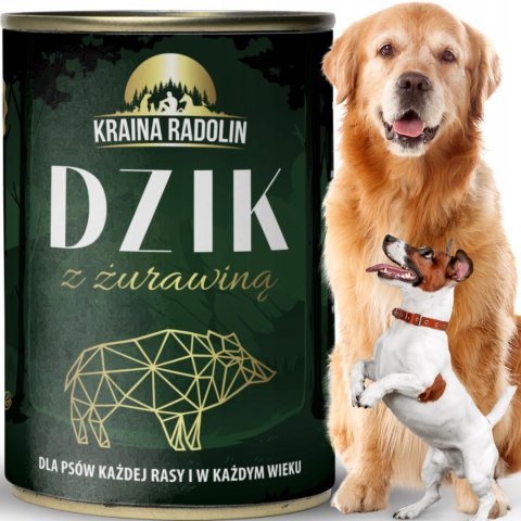 Kraina Radolin Dzik z żurawiną 400g 82% mięsa karma mokra dla alergików z nadwrażliwością pokarmową