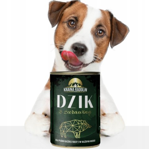 Kraina Radolin Dzik z żurawiną 400g 82% mięsa karma mokra dla alergików z nadwrażliwością pokarmową