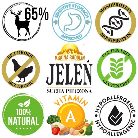 Kraina Radolin Jeleń 1,2 kg mniejszye rasy i szczenięta karma sucha pieczona 65% mięsa dla alergików z nadwrażliwością pokarmową