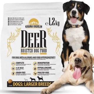 Kraina Radolin Jeleń 1,2 kg rasy większe karma sucha pieczona 65% mięsa dla psów z alergia i nadwrażliwością