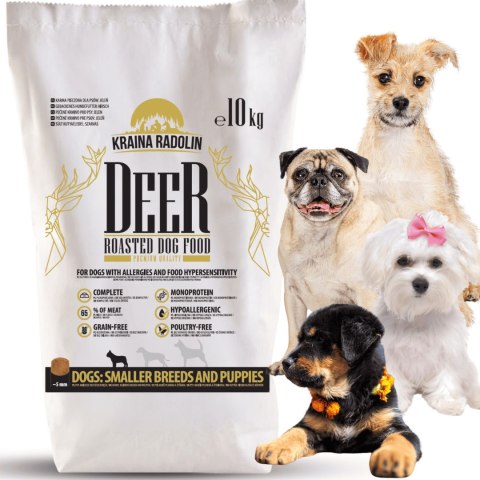 Kraina Radolin Jeleń 10 kg mniejsze ras i szczenięta 65% mięsa dla alergików z nadwrażliwością pokarmową karma sucha