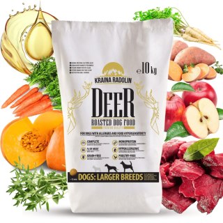 Kraina Radolin Jeleń 10 kg średnie i większe rasy 65% mięsa dla alergików z nadwrażliwością pokarmową karma sucha