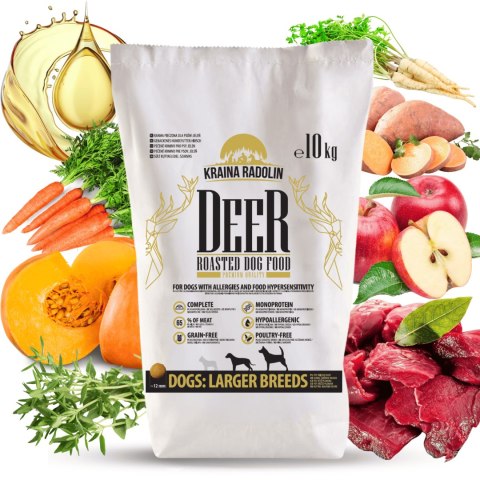 Kraina Radolin Jeleń 10 kg średnie i większe rasy 65% mięsa dla alergików z nadwrażliwością pokarmową karma sucha