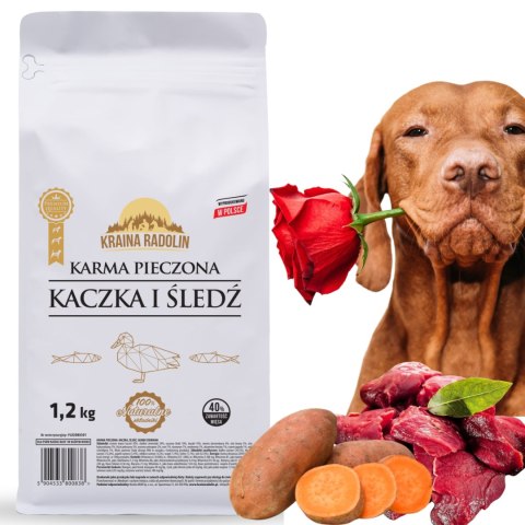 Kraina Radolin Kaczka i Śledź 1,2kg dla psów z alegrią i nadwrażliwością pokarmową 40% mięsa pieczonego karma sucha