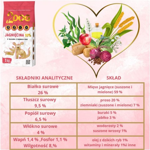 SUCHA KARMA DLA PSA 2Dog JAGNIĘCINA 3kg ZIMNOTŁOCZONA HIPOALERGICZNA MONOPR