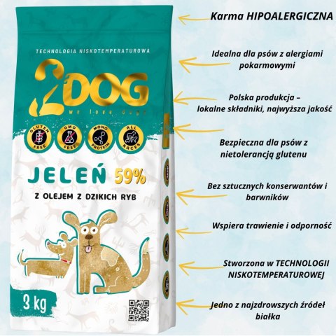 SUCHA KARMA DLA PSA 2Dog JELEŃ 3kg ZIMNOTŁOCZONA HIPOALERGICZNA BEZ GLUTENU