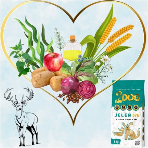 SUCHA KARMA DLA PSA 2Dog JELEŃ 3kg ZIMNOTŁOCZONA HIPOALERGICZNA BEZ GLUTENU