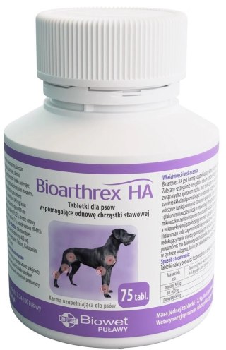 Biowet Bioarthrex HA Tabletki Wspomagające Odnowę Chrząstki Stawowej 75 Tabletek
