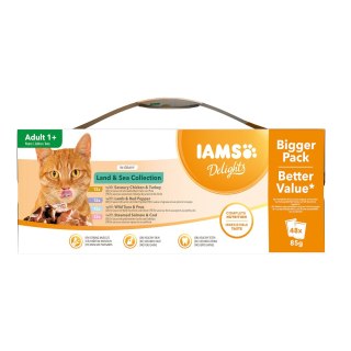IAMS Delights Karma Mokra Dla Kotów Mięsne I Rybne Smaki W Sosie 48x85g