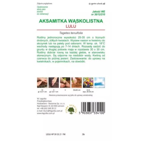 Aksamitka wąskolistna 'Lulu' - kwiaty cytrynowo-żółte