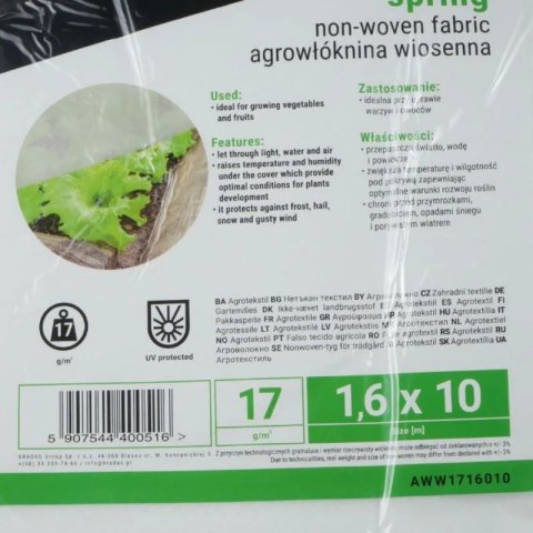 Agrowłóknina wiosenna 17g biała, 1,6 x 10m