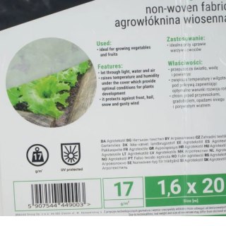 Agrowłóknina wiosenna 17g biała, 1,6 x 20m